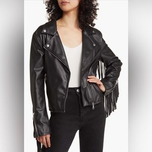 Nordstrom Faux leather fringe moto jacket